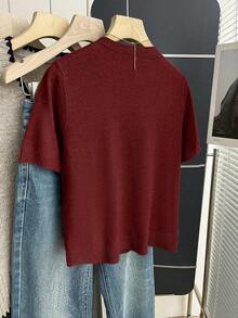 Franclia New Arrival Spring/Summer Retro College Style Colorblock Plaid Knit Pullover Sweater For Women - Burgundy - View 2