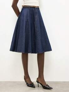 Maija Women's Casual Commuter Denim Mini Skirt, Summer - Dark Wash - View 5