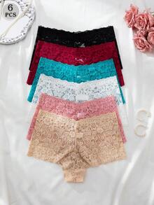6条/套 女士柔软蕾丝内裤，蝴蝶结和花朵图案，无痕设计 - 彩色 - 查看 4