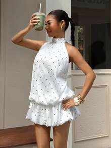 Muchica Women's Sexy Polka Dot Print Backless Mini Halter Dress, Summer,Summer Dresses For Women - White - View 4