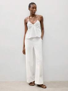 Maija Áo sơ mi denim nữ kiểu dáng thường ngày, hở lưng, cổ yếm. - trắng - Xem 5