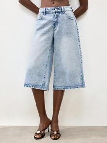 Maija 女士休闲水洗阔腿七分牛仔裤 - 淺色水洗藍 - 查看 6