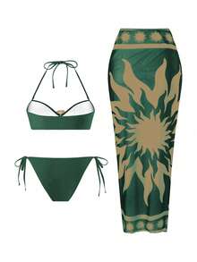 Swim Oasis 2026新款女士泳装文胸印花网纱长裙沙滩休闲泳装套装（3件套） - 彩色 - 查看 2