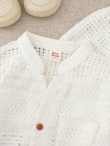 Cozy Pixies 2pcs/Set Young Boy Solid Color Comfortable Round Neck Short Sleeve Cardigan Shirt And Elastic Waist Shorts Summer Two Piece Set For Kids Boys White Beach Shirt Boys Resort Wear - Multicolor - View 3