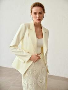 MOTF PREMIUM 挺括双排扣翻领西装外套 - 杏色 - 查看 4