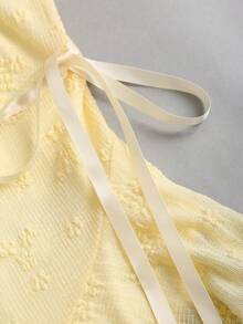 Sweetra Blusa con escote asimétrico, lazo de encaje y estilo Y2K sexy - amarillo ganso - Ver 3