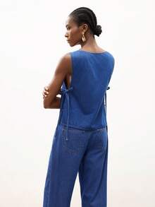 Maija 女士休闲无袖牛仔上衣，侧开衩，夏季 - 中等水洗藍 - 查看 2