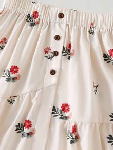 两件套：印花泡泡袖衬衫和不对称纽扣半身裙，舒适百搭，适合度假或日常穿着，春夏皆宜。 - 杏色 - 查看 7