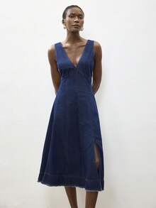 Maija Đầm denim không tay cổ chữ V sâu, kiểu dáng thường ngày dành cho nữ, thích hợp cho mùa hè. - Rửa tối - Xem 6