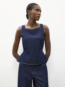 Maija Women's Casual Backless Tie Denim Vest And Pants Set, Summer - Dark Wash - View 3