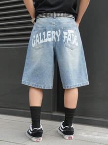 Manfinity EMRG 男士街头时尚休闲印花斑马纹蓝色牛仔短裤 - 中等水洗藍 - 查看 4