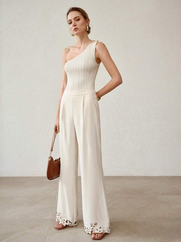 WOMEN'S ELEGANT HOLLOW EMBROIDERY CASUAL STRAIGHT-LEG PANTS