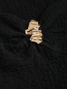 Sweetra 春夏女式时尚无袖连体衣，方领修身休闲通勤纹理面料，正面金属纽扣装饰，优雅连体裤 - 黑色 - 查看 5