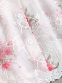 Sweetra Spring/Summer Women's French Ditsy Floral Fabric Beach Vacation Sweetheart Neck Petal Sleeve Ruffled Pink Blouse, Summer - Multicolor - View 6