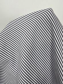 Solflare Vestido casual holgado de manga corta con volantes en el bajo y empalmado, a rayas azul marino y blanco, adecuado para ir al trabajo, volver al colegio, uso diario casual, citas, salidas - Blanco y Negro - Ver 6