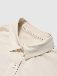 Franclia 女士夏季休闲通勤简约短袖衬衫和褶皱短裤套装（2件套），不含腰带 - 杏色 - 查看 5