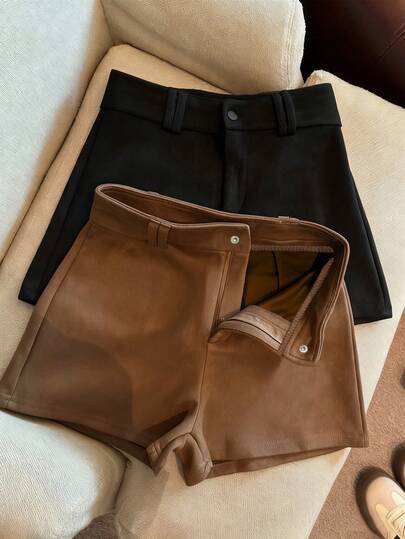 Franclia Women's Elegant Shorts, Commuter Shorts, Versatile Shorts, Suede Shorts, A-Line Shorts, Autumn And Winter Shorts