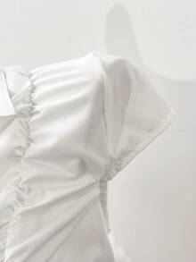 Jeanoix 女士极简通勤修身休闲褶皱衬衫 - 白色 - 查看 6