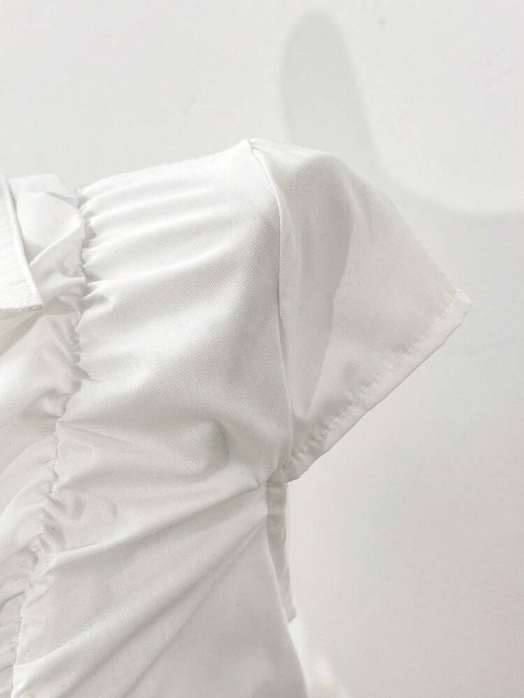 Jeanoix 女士极简通勤修身休闲褶皱衬衫 - 白色 - 查看 6