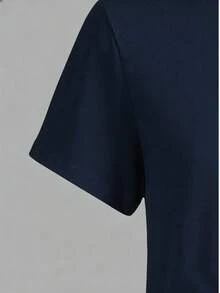 Glimmora 女士圆领短袖印花上衣，毛绒熊图案撞色设计，修身休闲夏季女装 - 藏蓝色 - 查看 3