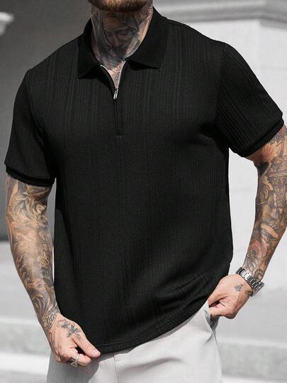 Manfinity CasualCool Camisa polo de manga corta con textura, adecuada para salidas, reuniones y uso en la oficina