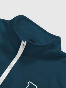 Manfinity Campus Court Men's Casual Contrast Color Patchwork Letter Print Fleece Sweatshirt, Autumn/Winter - Royal Blue - View 5