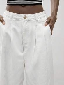 Maija Women's White Jeans, Low-Rise Wide-Leg Pants, Summer Casual Trousers, White Pants - White - View 4