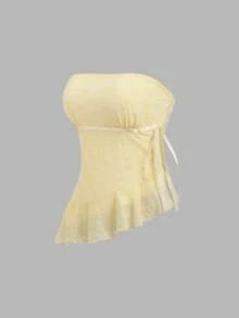 Sweetra Blusa con escote asimétrico, lazo de encaje y estilo Y2K sexy - amarillo ganso - Ver 1