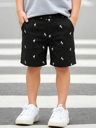 2pcs Set Includes Belt Young Boy Casual Pleated Khaki Elastic Waist Shorts & Trousers With Belt, Suitable For Birthday Party, Evening Party, Performance, Wedding, Baby Shower, Wedding Guest, Pageboy Black Shorts For Boys Kids Shorts Streetwear Boys Shorts