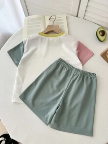SHEIN Young Boy White Summer Back-To-School Sports Casual Short Sleeve T-Shirt And Shorts Set,Toddler Boy Clothes For Commuting,School,Daily Wear,Travel - Multicolor - View 2