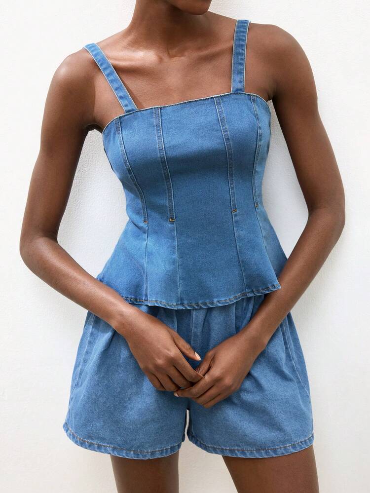 SHEIN Maija Women's Casual Washed Denim Camisole Top