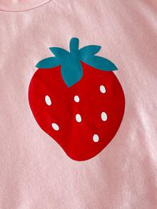 Cozy Pixies Young Girl Bow Knit Soft Round Neck Short Sleeve Top And Elastic Waist Pants 2 Pieces Set Cotton Pajama Set For Girls Strawberry Pajama Set Kids Strawberry Pjs - Multicolor - View 7