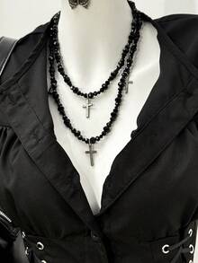 Jeanoix 女士性感Y2K哥特风修身吊带衬衫 - 黑色 - 查看 4