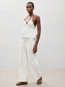 Maija Áo sơ mi denim nữ kiểu dáng thường ngày, hở lưng, cổ yếm. - trắng - Xem 4