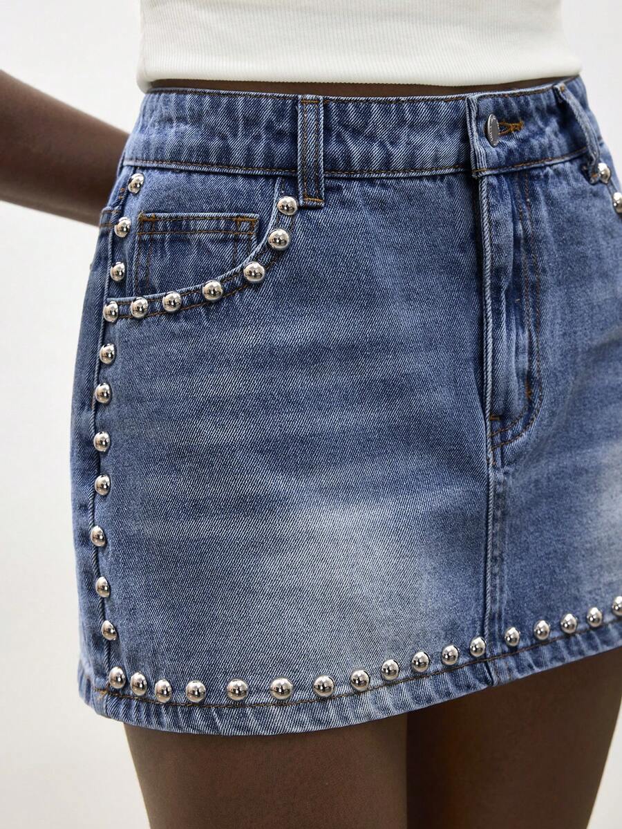 Maija Chân váy ngắn denim nữ, phong cách thành thị thanh lịch, công sở thường ngày, kiểu Y2K, phù hợp cho Halloween, Giáng sinh, tiệc tùng, lễ hội âm nhạc. - Màu xanh lam - Xem 1