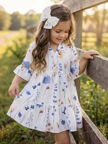 Emery Rose Kids Emery Rose Kids Đầm chiffon cổ đứng họa tiết hoa nhí cho bé gái - trắng - Xem 1