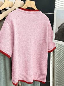 SHEIN Franclia 新款夏季休闲个性拼接撞色优雅针织女式衬衫 - 粉色 - 查看 2