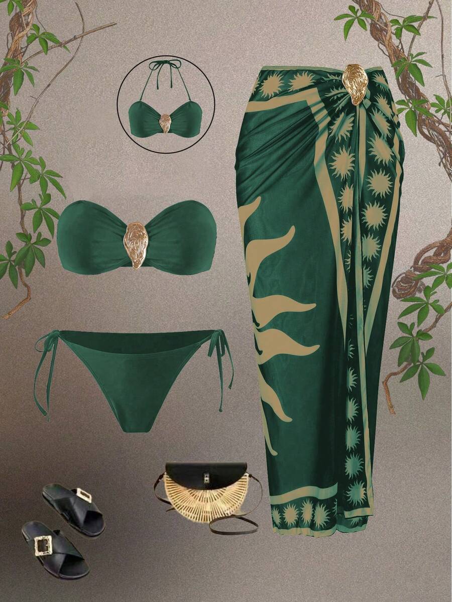 Swim Oasis 2026新款女士泳装文胸印花网纱长裙沙滩休闲泳装套装（3件套） - 彩色 - 查看 1