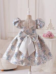 少女公主裙，欧根纱提花面料，高品质材质，优雅提花连衣裙，适合中东、欧洲、美洲等地，是奢华派对、舞台及特殊场合表演的理想之选。 - 杏色 - 查看 6