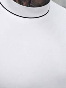 Manfinity Homme 男士休闲撞色领短袖T恤，夏季 - 白色 - 查看 7