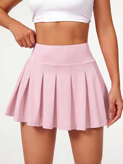 Easithlete Enkel enfärgad plisserad sportkjol med hög midja, sommar för kvinnor