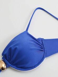 Swim Chiccia Spring/Summer 3 Pieces Set: Solid Color Underwire Adjustable Strap Top, High-Cut Bikini Bottoms, And Mesh Skirt, Women Elegant Swimwear Set For Beach Vacation Blue Beach Outfit Royal Blue Bathing Suit - Royal Blue - View 8