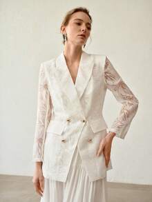 MOTF PREMIUM WOMEN'S DOUBLE BREASTED ELEGANT OFFICE WEAR THIN BLAZER - White - View 6