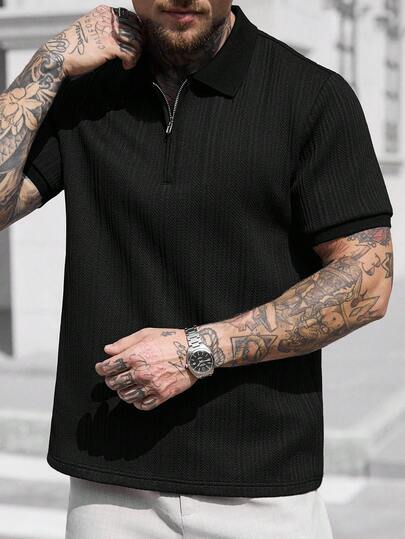 Manfinity CasualCool 男士短袖纹理面料 Polo 衫，适合外出、聚会和办公穿着