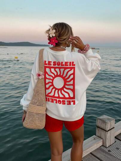 DrmWander Women's Round Neck Letter Print Casual Versatile Long Sleeve Sweatshirt, Suitable For Autumn/Winter Daily Wear