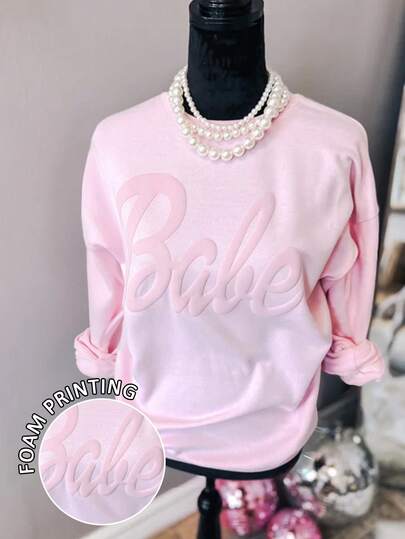 DrmWander Women's Letter Print Casual Atmosphere Round Neck Long Sleeve Sweatshirt