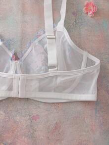 FloralLove 花卉刺绣交叉肩带3/4罩杯钢圈聚拢可爱浪漫夜店度假文胸及无钢圈文胸，大码 - 白色 - 查看 6