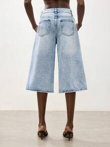 Maija 女士休闲水洗阔腿七分牛仔裤 - 淺色水洗藍 - 查看 2