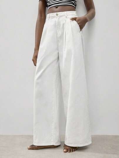 Maija 女士休闲百搭通勤纯色阔腿牛仔裤