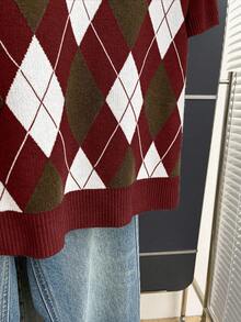 Franclia New Arrival Spring/Summer Retro College Style Colorblock Plaid Knit Pullover Sweater For Women - Burgundy - View 6